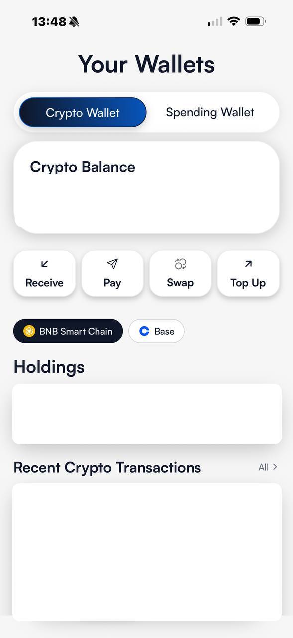 Crypto Wallet mit Swap, Top-up, BNB Smart Chain und Base
